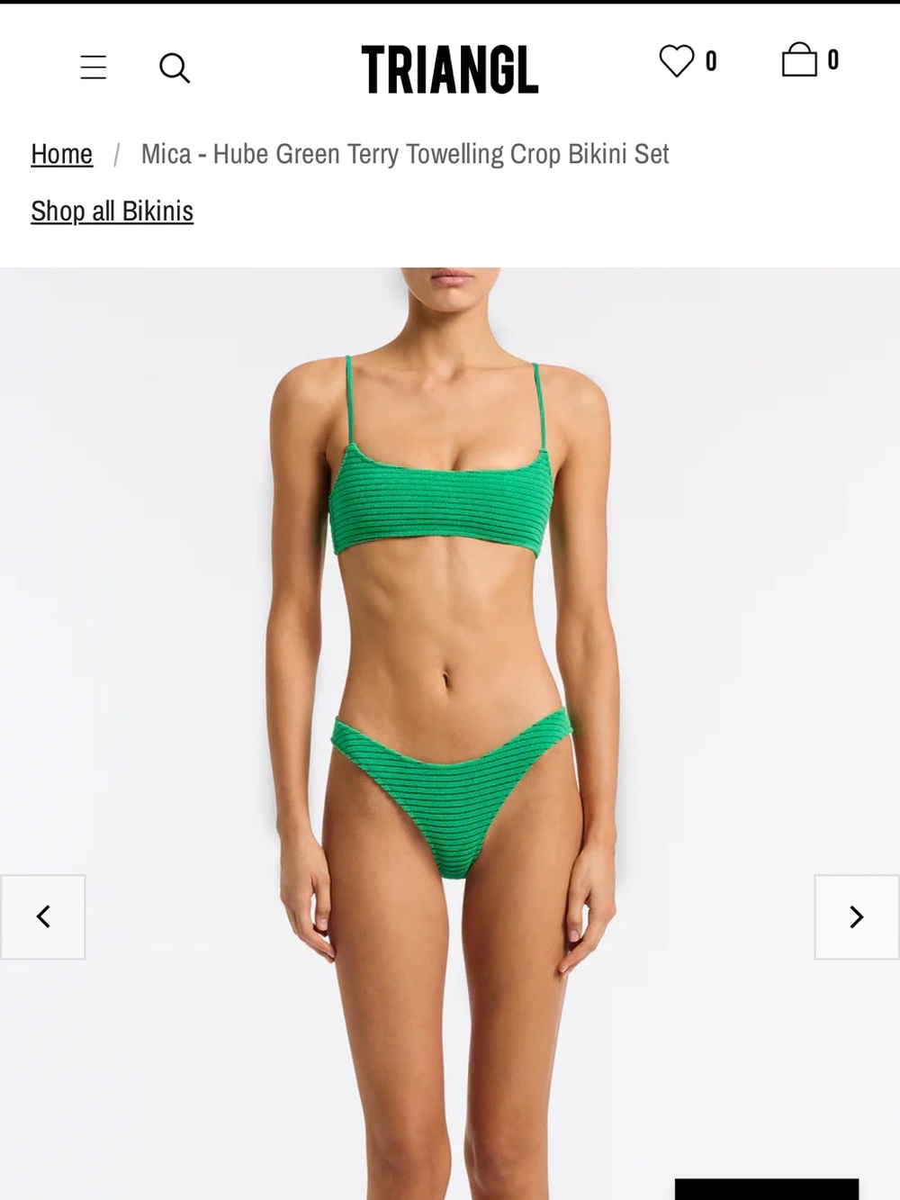 NEW w/ tags -MICA - HUBE Green Terry Towelling Crop Bikini Set